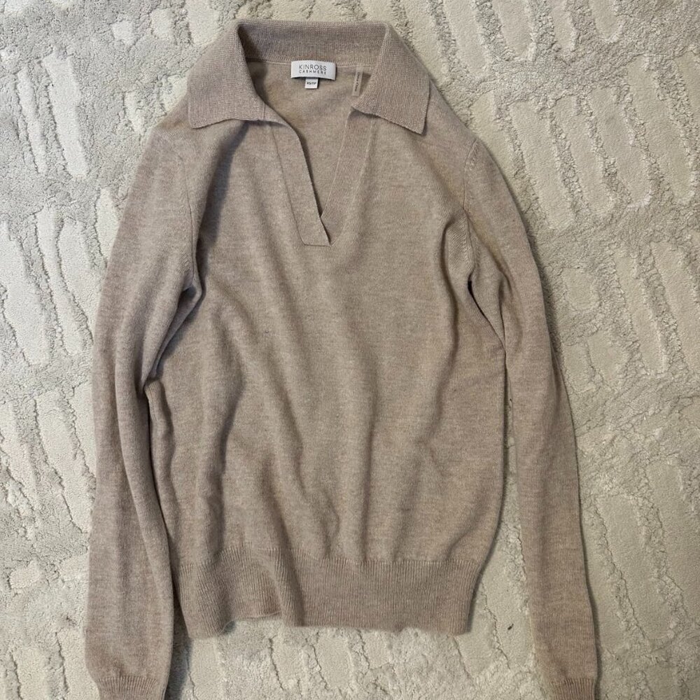 Kinross Sweater Women XS Beige Cashmere Pullover Casual Preppy Collared